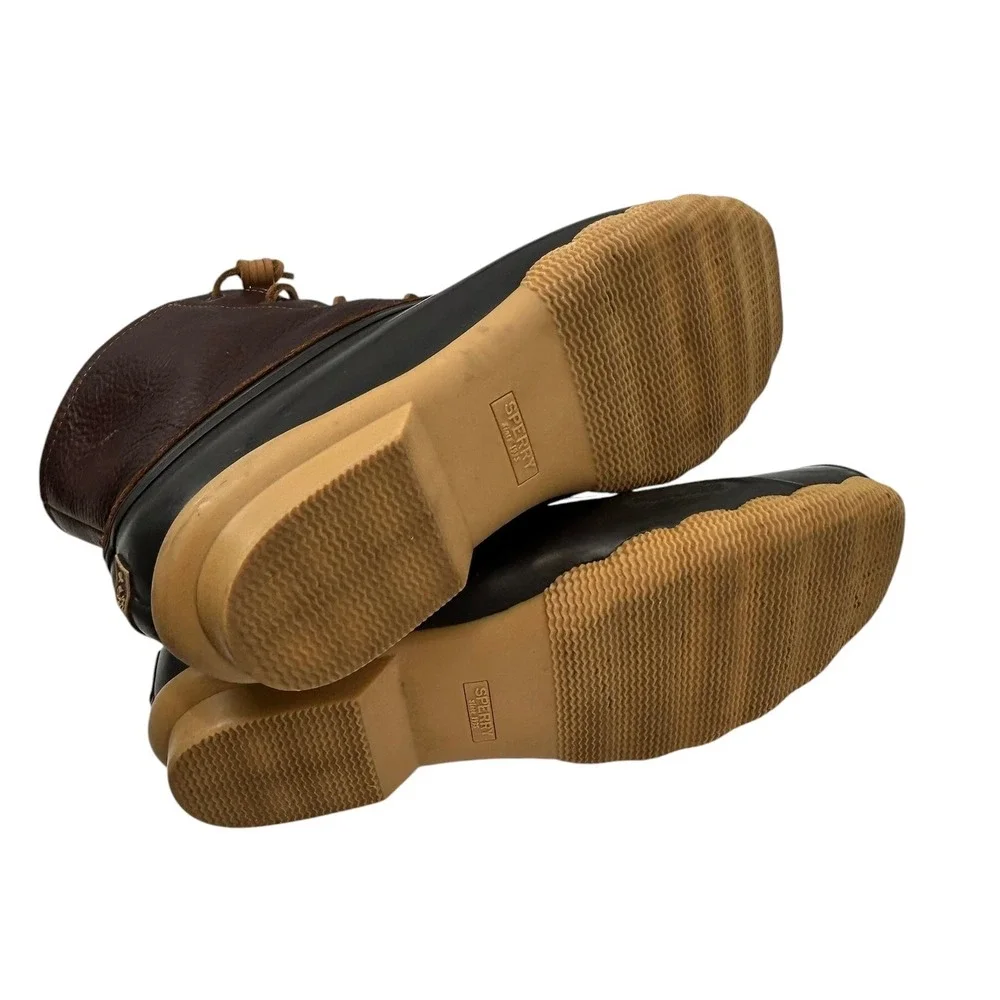 Sperry‎ Saltwater Duck Boots Brown Leather Rubber Ankle Rain Boots Women Size 10
